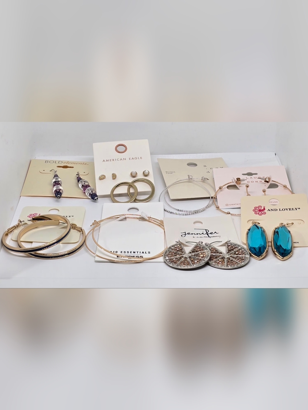 8-Assorted Women's Hoop and Drop Earrings - Gold and Teal Mix by Multiple Brands - Picture 3 of 6
